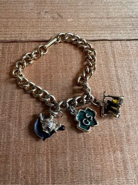 Vintage Girl Scouts Gold Charm Bracelet logo frying pan campfire